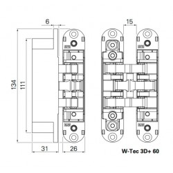 Cerniera invisibile w-tec 3d+ 60 cromo opaco rev.