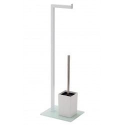 Piantana porta scopino + rotolo vetro full bianca