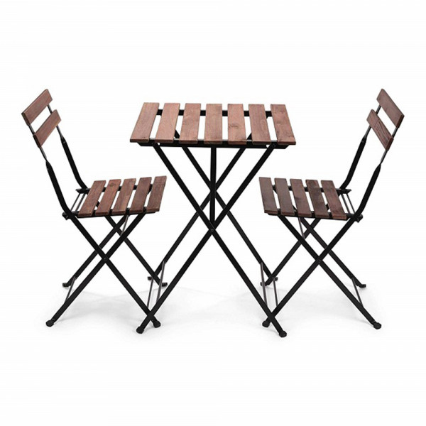Set da giardino bistrot tavolo con due sedie legno e metallo nero