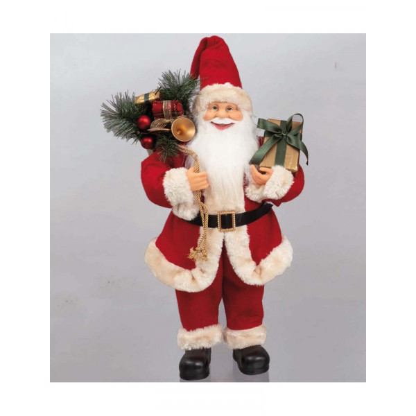 Babbo Natale fisso 60 cm con vestito rosso con regalo e campane